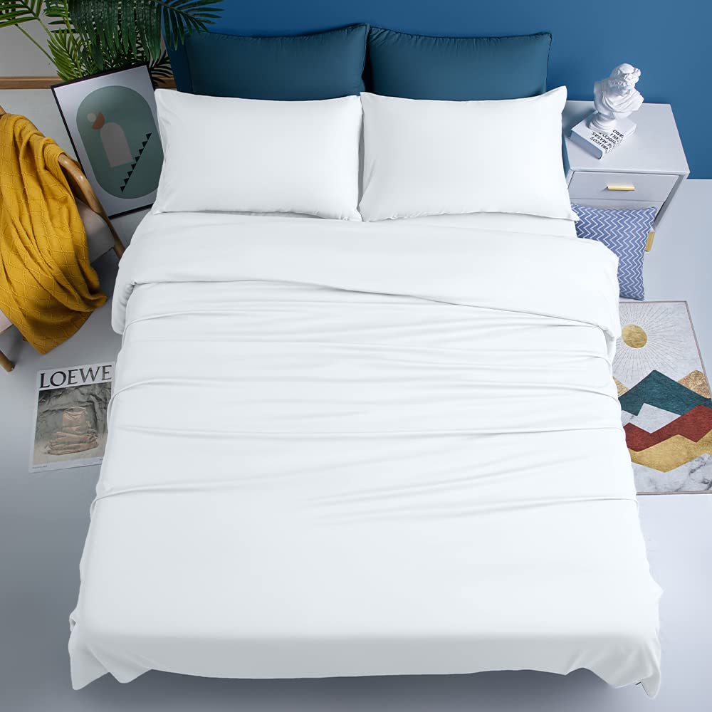 Shilucheng 100% Cooling Bamboo_ Sheets Set- Cal King Size 1800 Thread Count Soft Bed Sheets,16 Inch Deep Pocket,Breathable,Comfortable And Pilling Resistant -4Pc(Cal King,White)